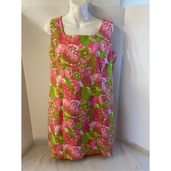 Briggs NY Lilly inspired dress size 16 metro retro 70's vibe pink green - Picture 1 of 5